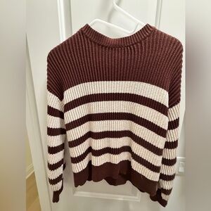 Treasure & Bond Chunky Striped Crewneck Sweater in Brown and Cream